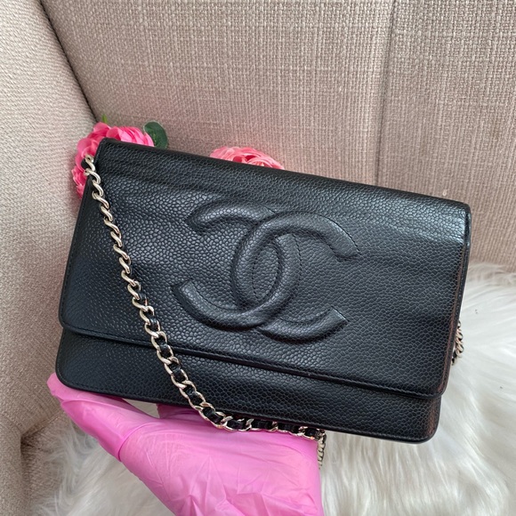 ❌SOLD ON E🅱️🅰️Y❌🌼 Chanel Caviar CC Timeless BLACK WOC With Card &dust bag SHW - Picture 5 of 17